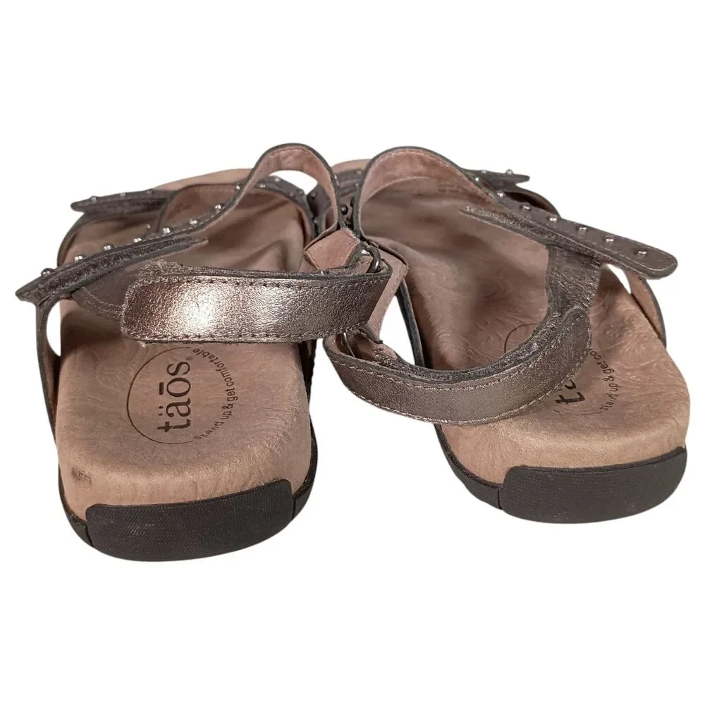 Taos Sandal Flat Pewter Gray Leather Studded Strappy Womens 9